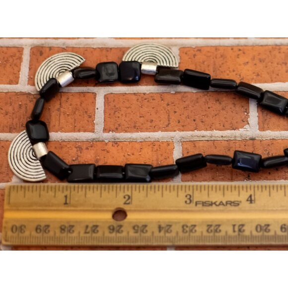 22 inch, Vintage Square Black Beads Semicircle Bib Necklace - W30 - Picture 2 of 3
